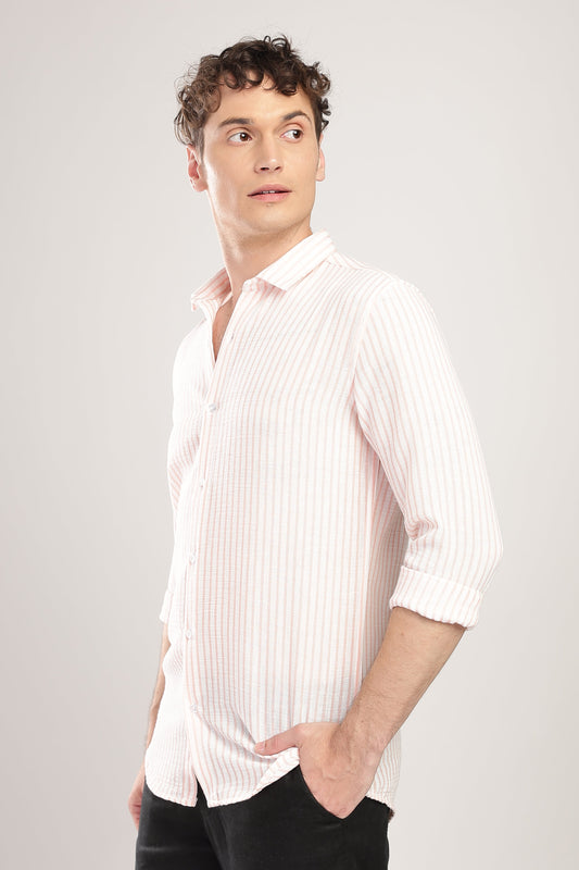 Men Linen Like Lining Shirt-Pink