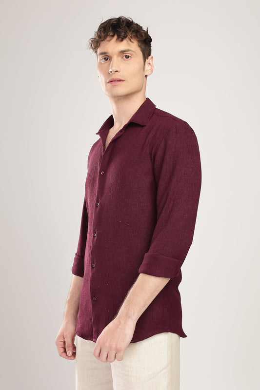 Men Textured Shirt-Maroon