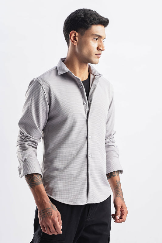 Men Waffle Dobby Shirts-Grey