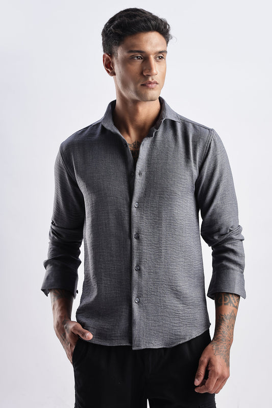 Men Milange Linen Look Shirts-Grey