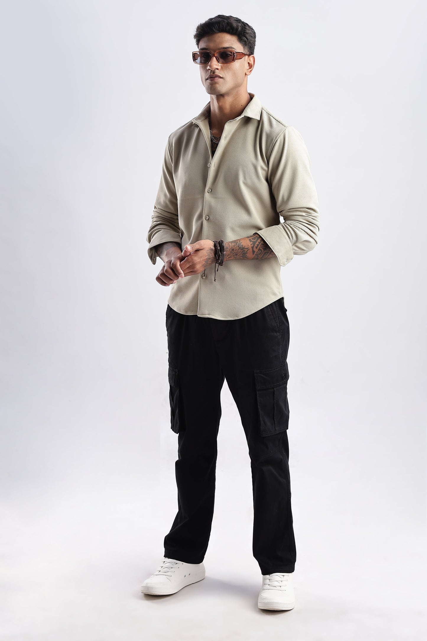 Men Waffle Dobby Shirts-Fern
