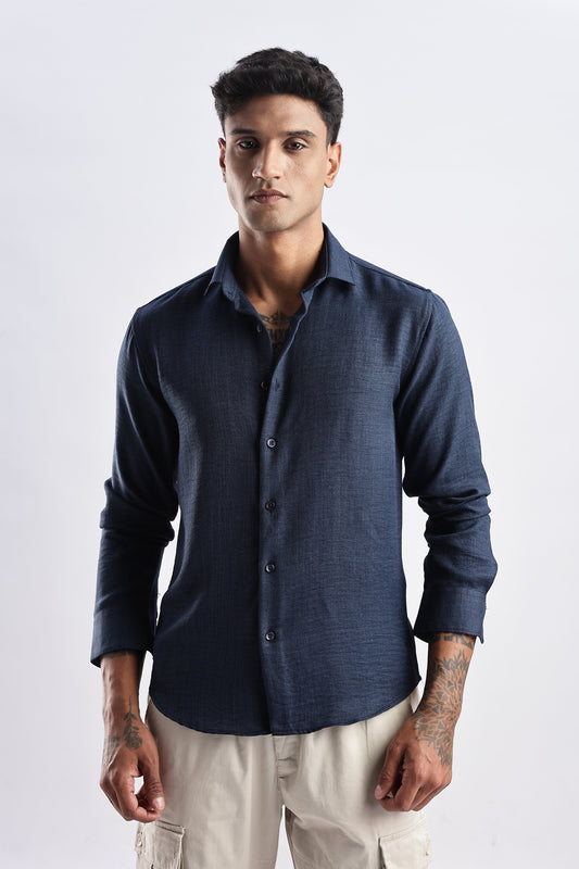 Men Milange Linen Look Shirts-Royal Blue