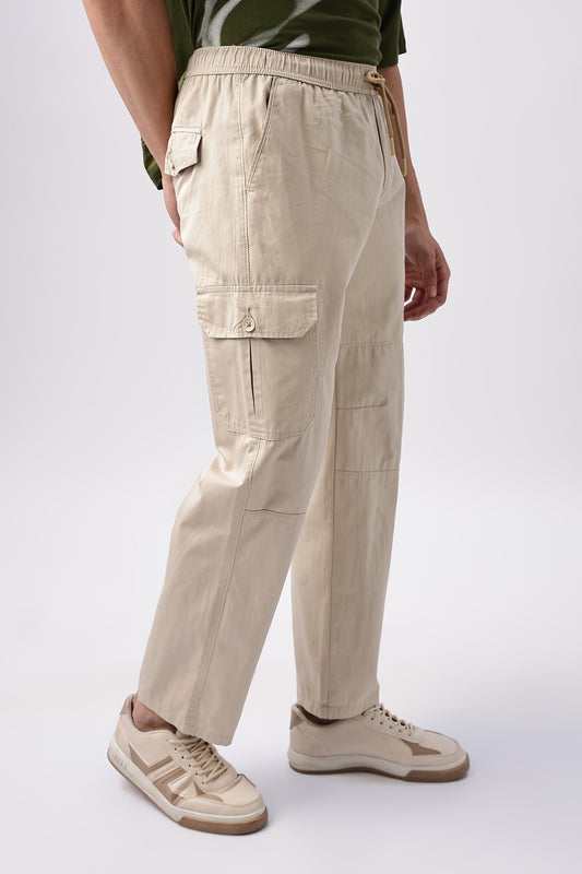Men Relaxed Fit Air Cargo-Cream