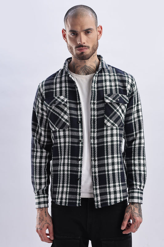 Men Flannel Shirt-White & Green