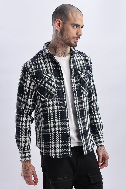 Men Flannel Shirt-White & Green