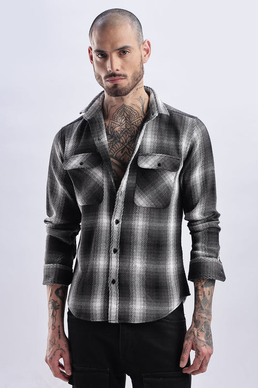 Men Flannel Shirt-Lt Grey