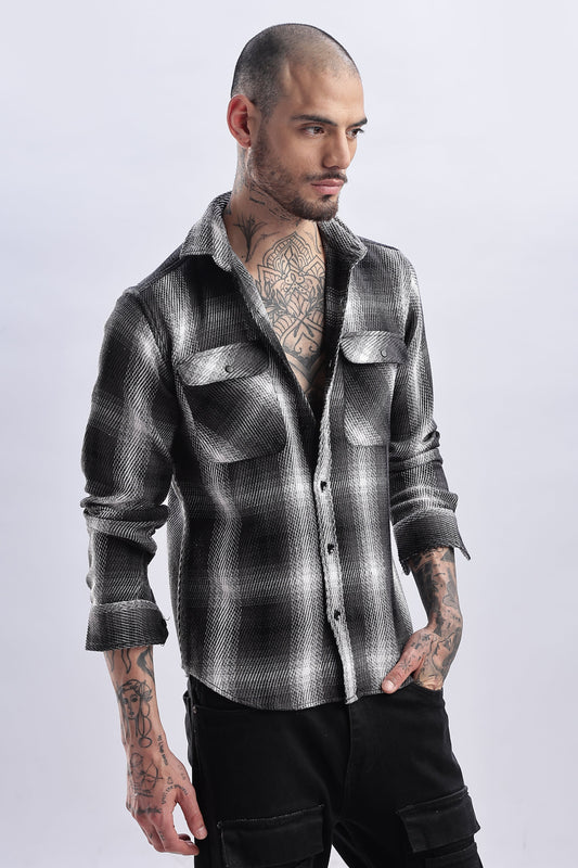 Men Flannel Shirt-Lt Grey