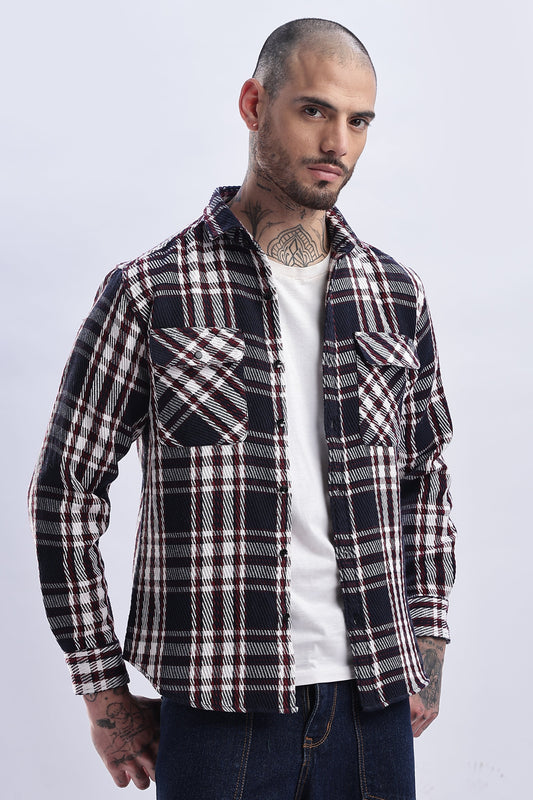 Men Flannel Shirt-White & Red