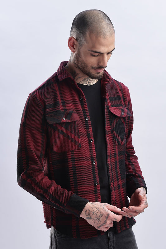 Men Flannel Shirt-Maroon