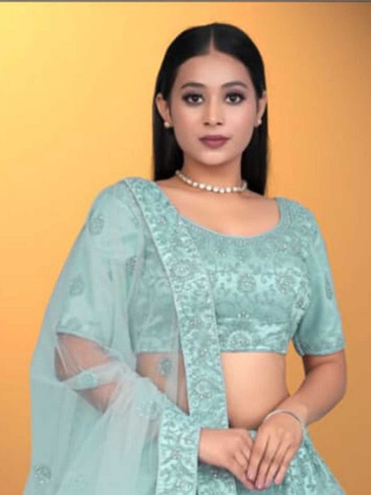 Stylish Net C-Green Lehenga for Women