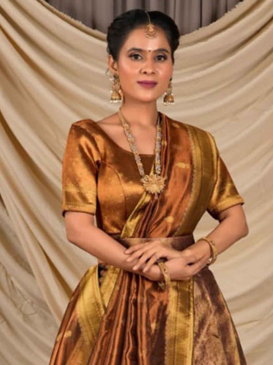 Womens Latest Lehenga Designs Tissue Peach Gold