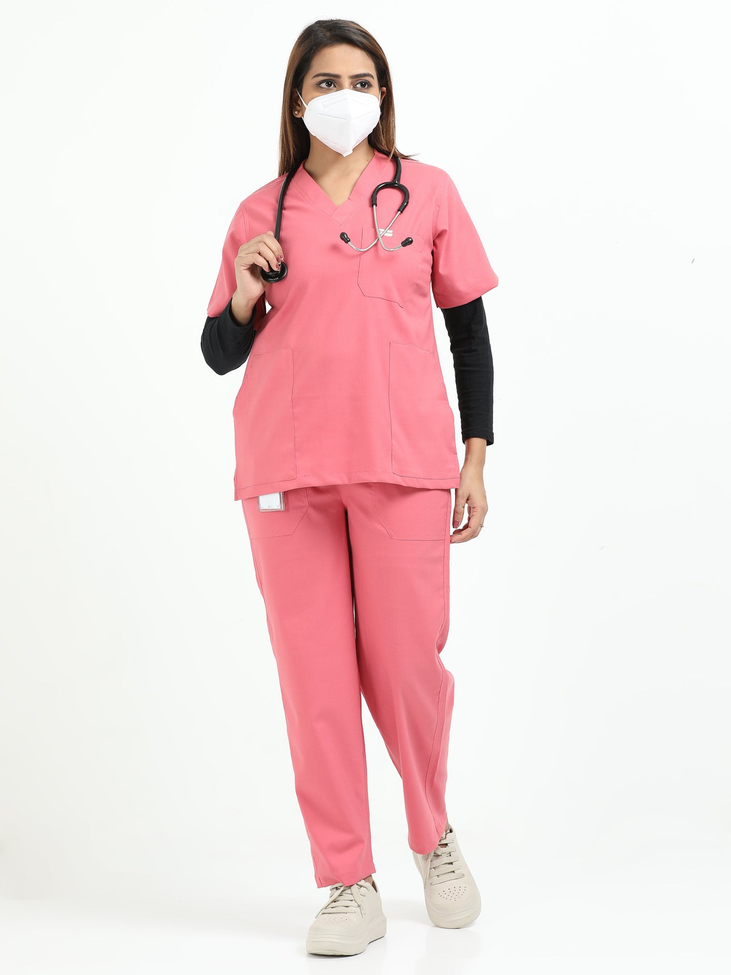 Women’s Mauve Medical Scrub Set – V-Neck Top & Straight Pants | Twill Fabric, Antibacterial & Lightweight – Eco Flex