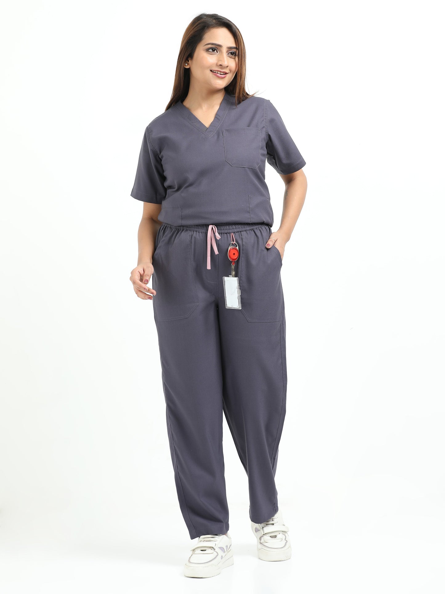 Women’s Heather Grey Medical Scrub Set – V-Neck Top & Straight Pants | Twill Fabric, Antibacterial & Premium Comfort – Eco Flex