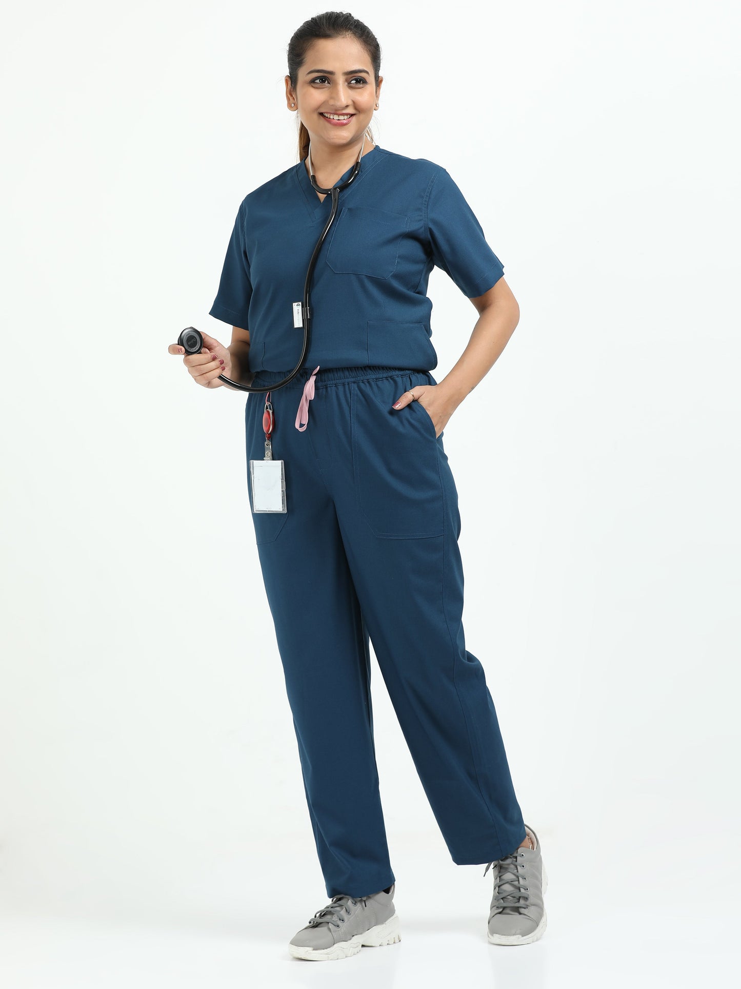 Women’s Galaxy Blue Medical Scrub Set – V-Neck Top & Straight Pants | Twill Fabric, Breathable & Antibacterial – Eco Flex