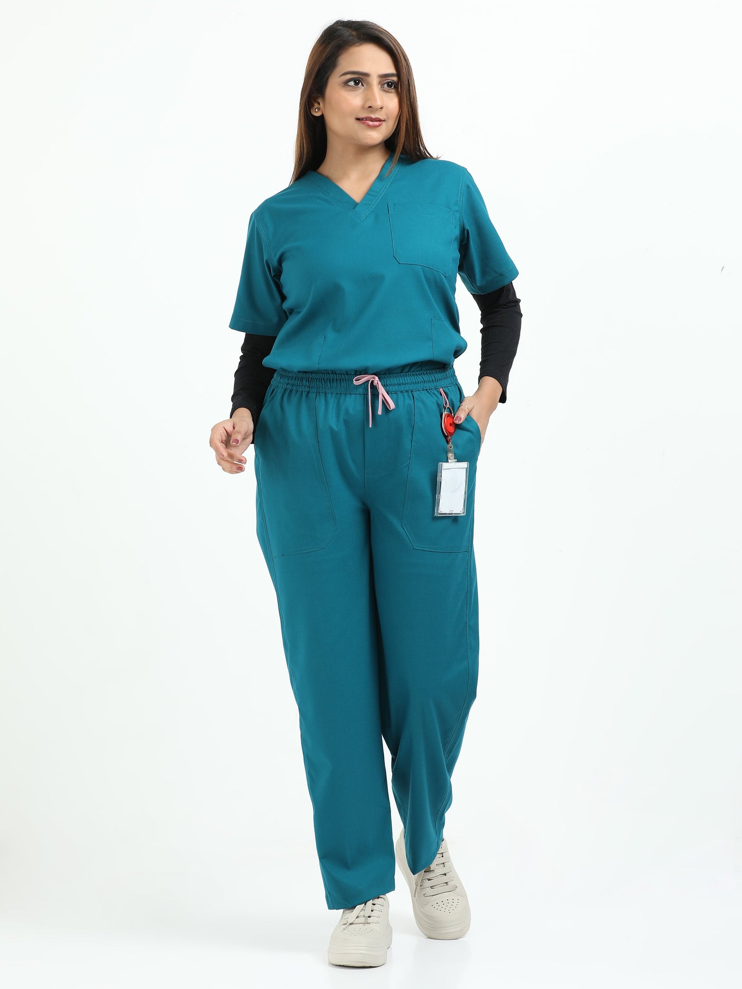 Women’s Emerald Green Medical Scrub Set – V-Neck Top & Straight Pants | 2-Way Stretch, Antibacterial & Breathable Fabric – Apollo