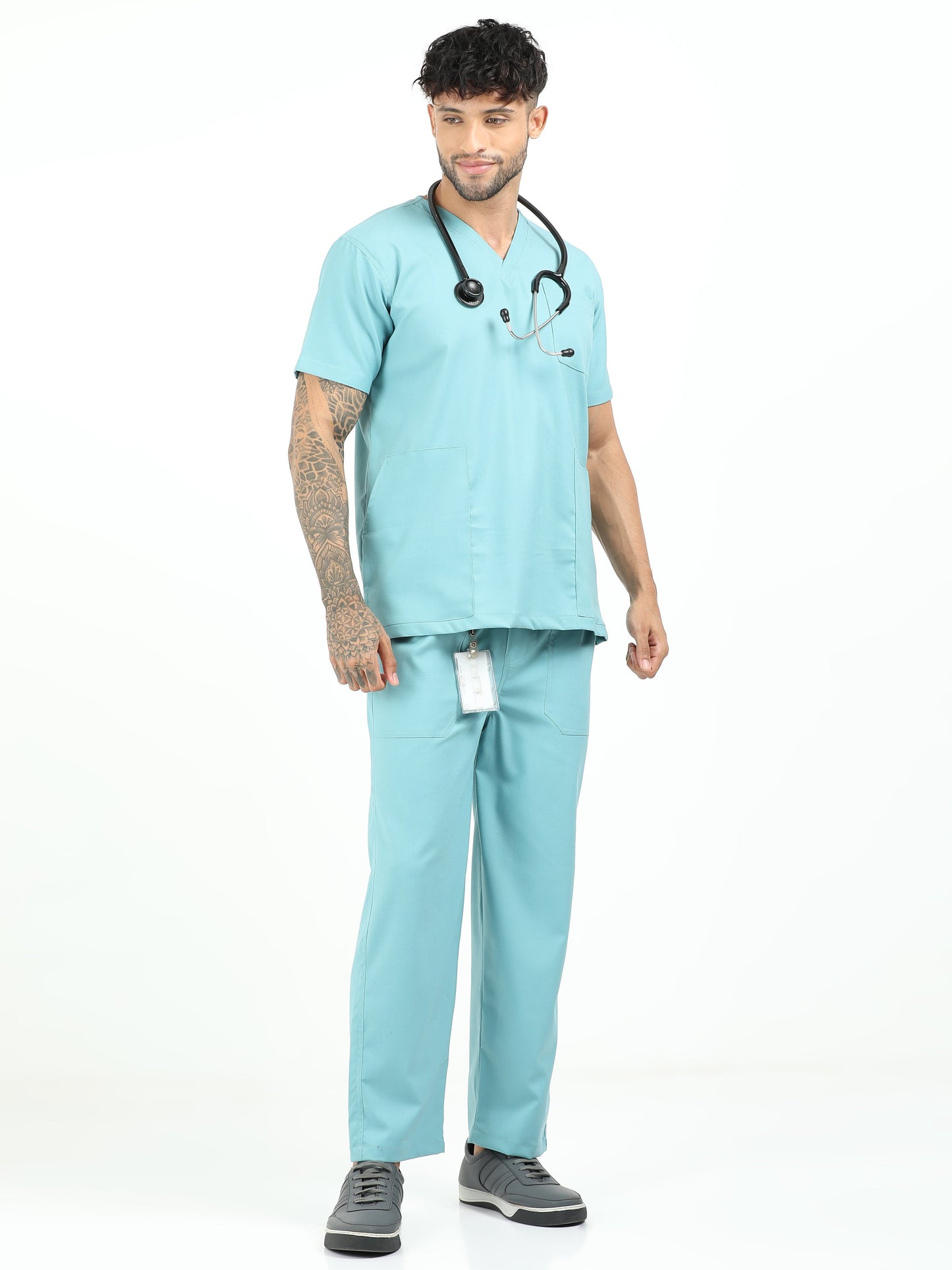 Men’s Eucalyptus Medical Scrub Set – V-Neck Top & Straight Pants | 2-Way Stretch, Lightweight & Breathable – Apollo