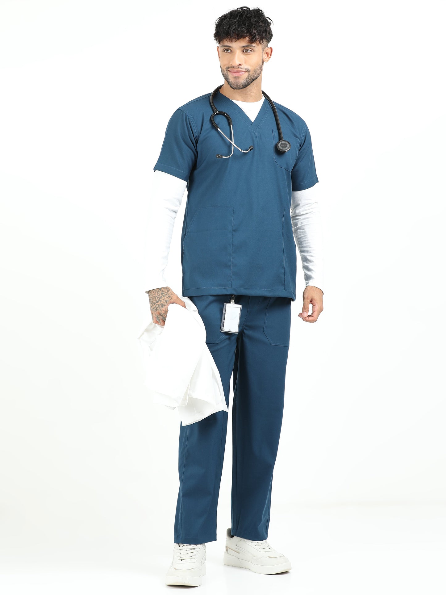 Men’s Galaxy Blue Medical Scrub Set – V-Neck Top & Straight Pants | 2-Way Stretch, Durable & Antibacterial – Apollo