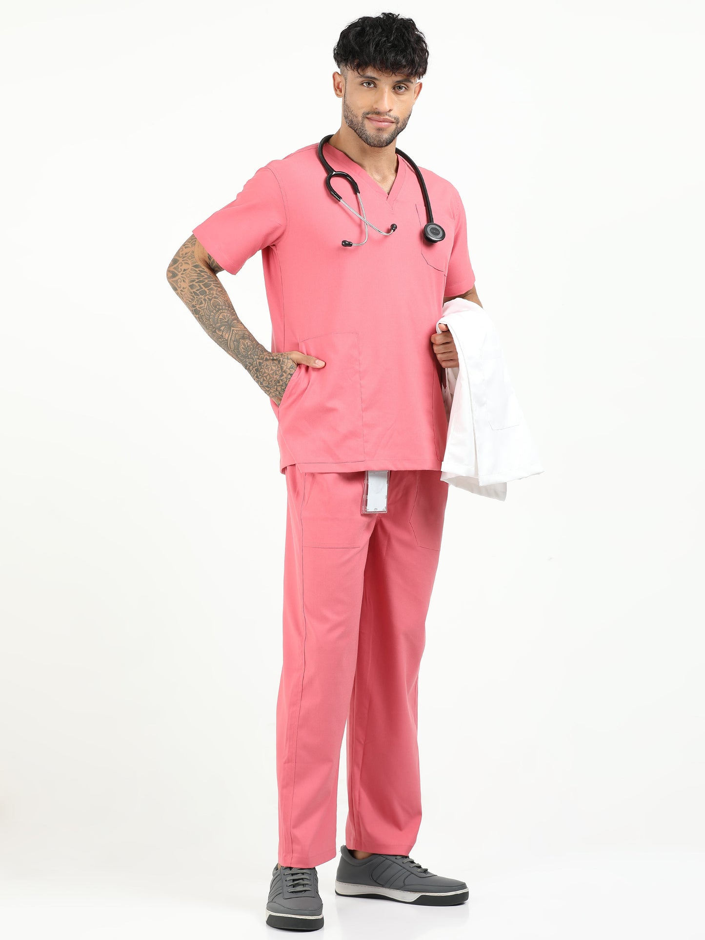 Men’s Mauve Medical Scrub Set – V-Neck Top & Straight Pants | Twill Fabric, Lightweight & Antibacterial – Eco Flex