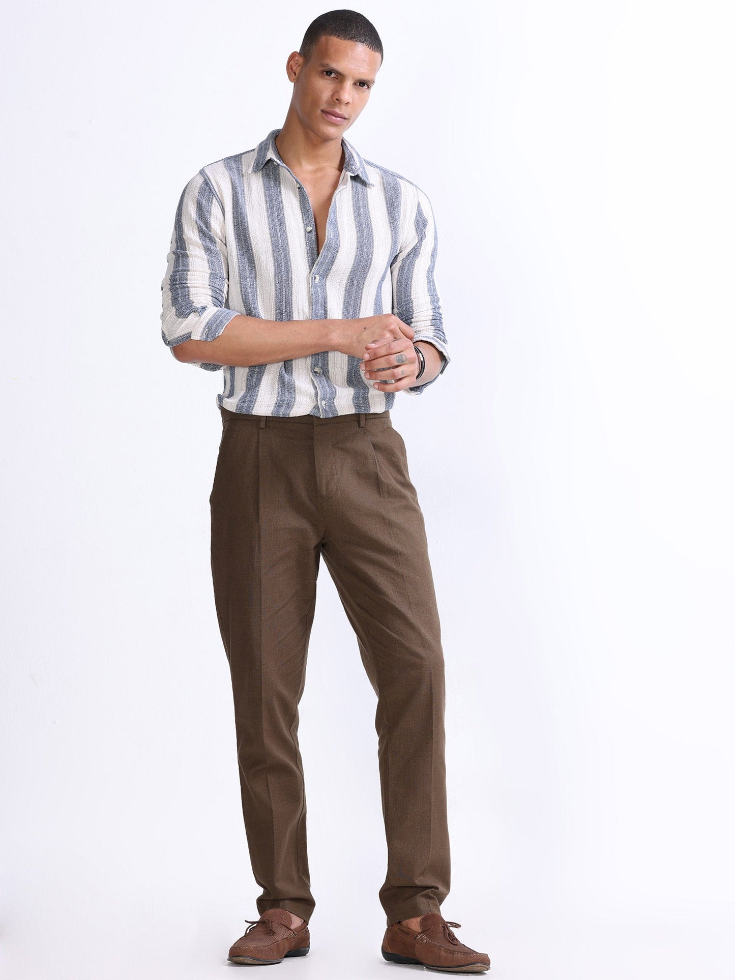 Raw Slub Fur Brown Pleated Pant