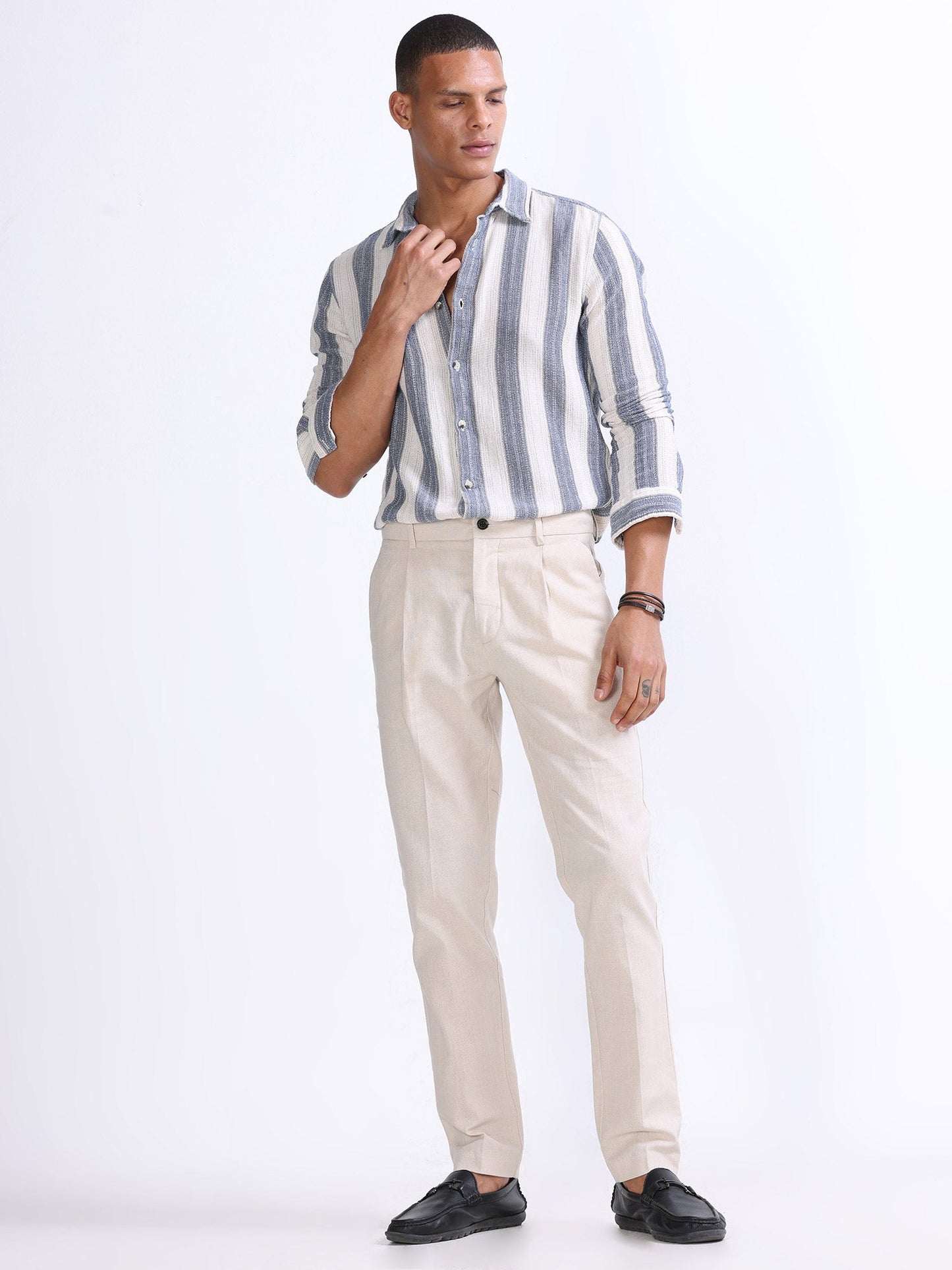 Raw Slub Cream Pleated Pant