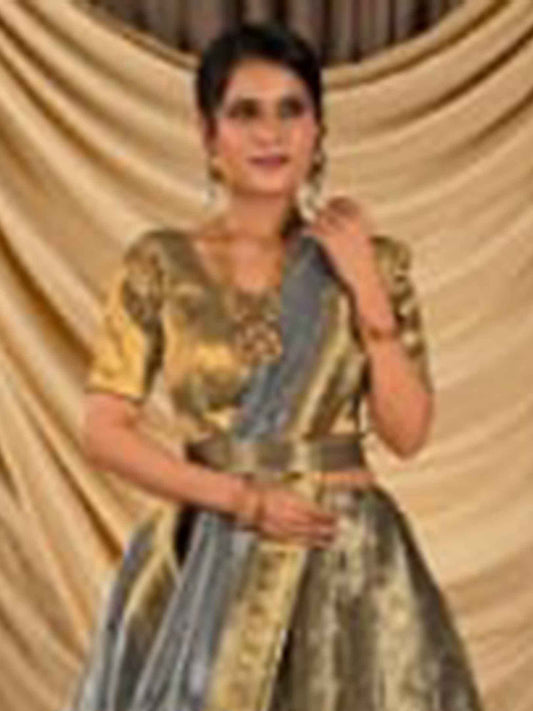 Tissue Gray L-Gold Party Wear Lehenga for Women