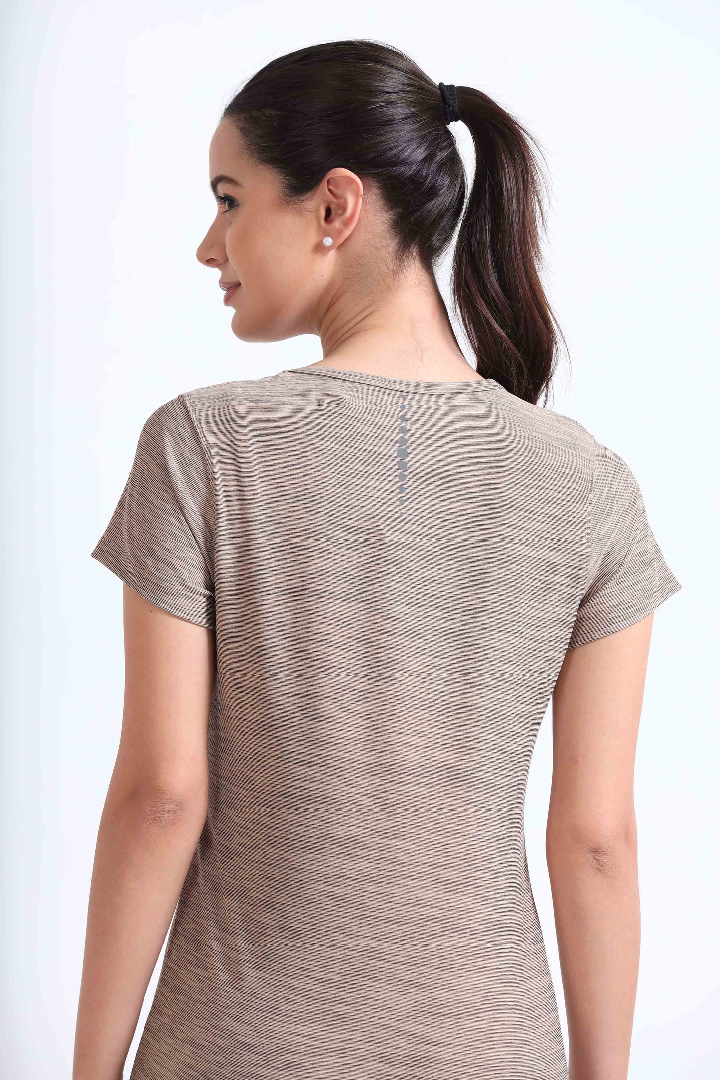 Activewear Warm Taupe Women Top - Overlap neck finish