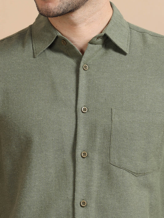 Men Classic Olive Solid Shirt