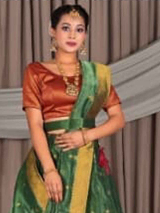 Lehenga Fabric Tissue M-Green Maroon for Women