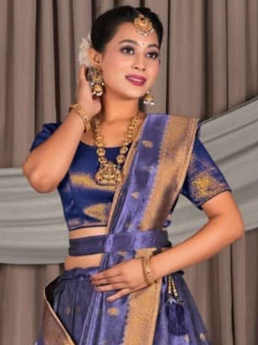 Women Tissue Fabric Purple N-Blue Banaras Lehenga