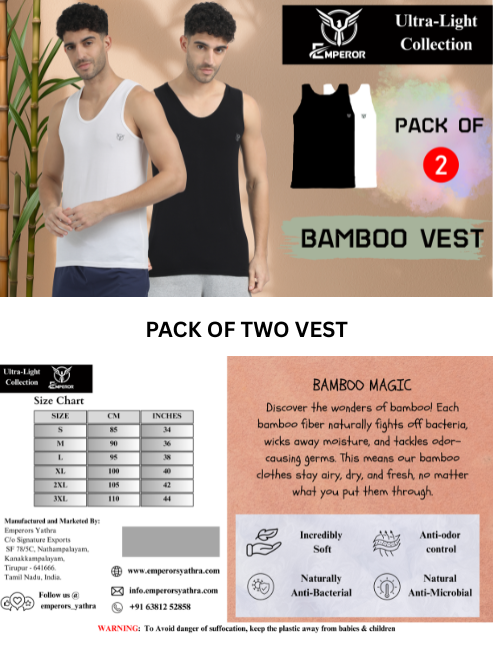 Glide Bamboo Vest For Men - Pack Of 2