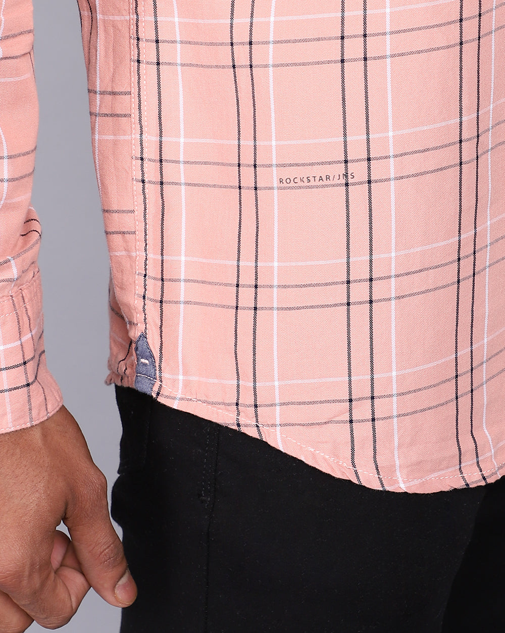 Smart Casual Full Sleeves Check Shirt-Peach
