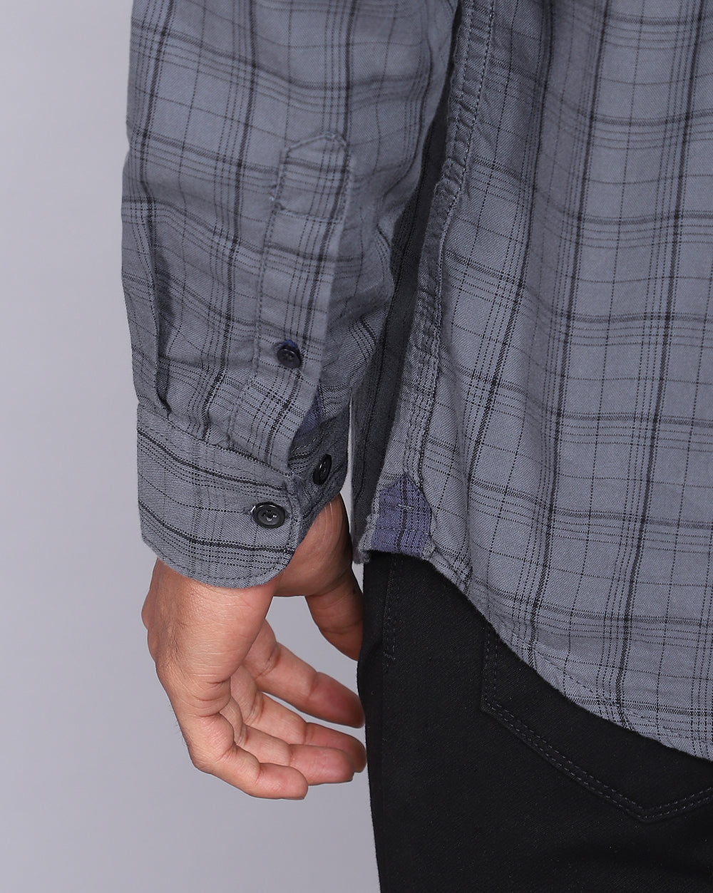 Smart Casual Full Sleeves Check Shirt-Charcoal