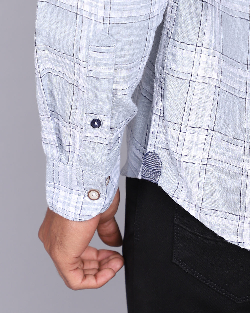 Smart Casual Full Sleeves Check Shirt-Grey
