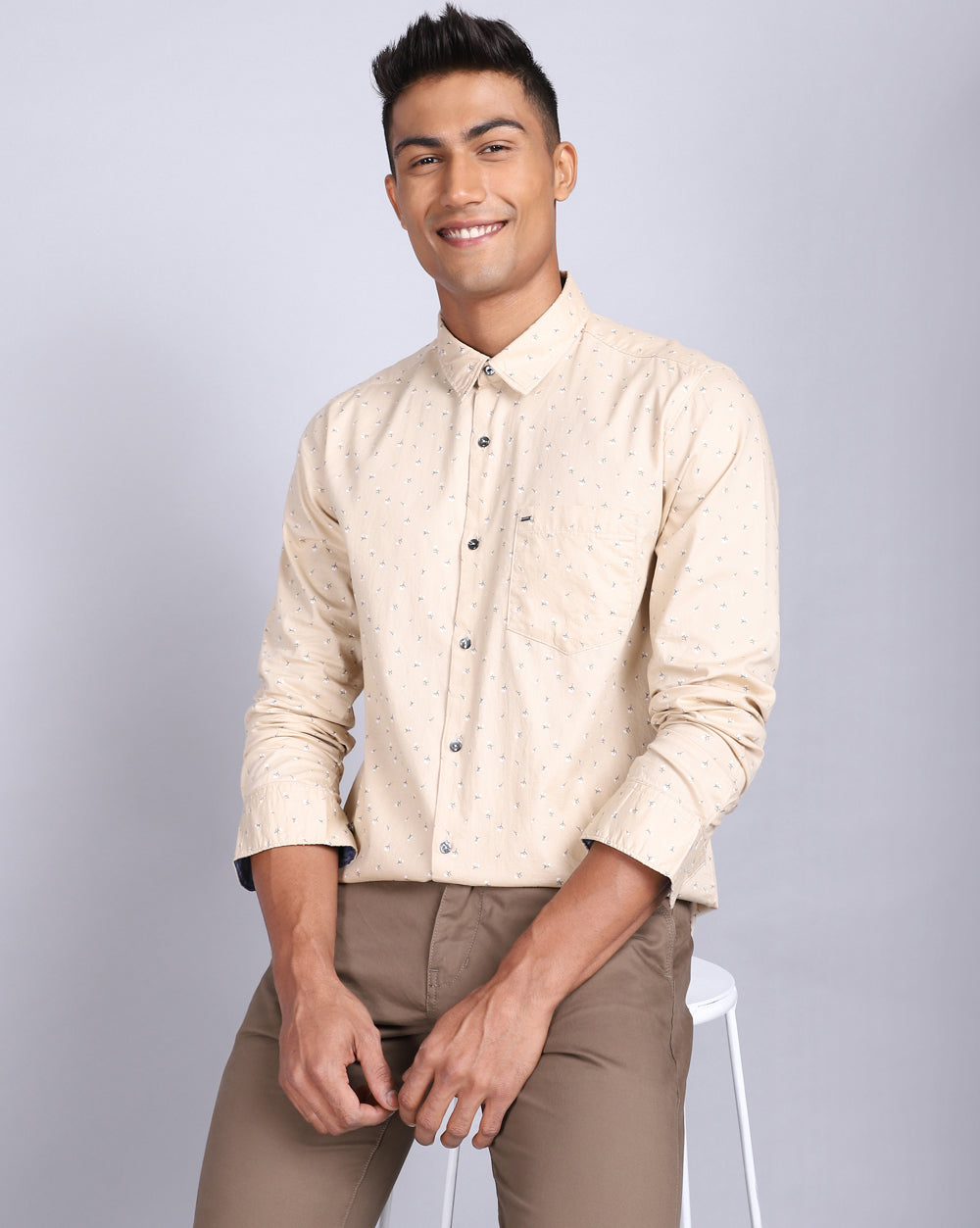 Printed Smart Casual Shirt-Beige