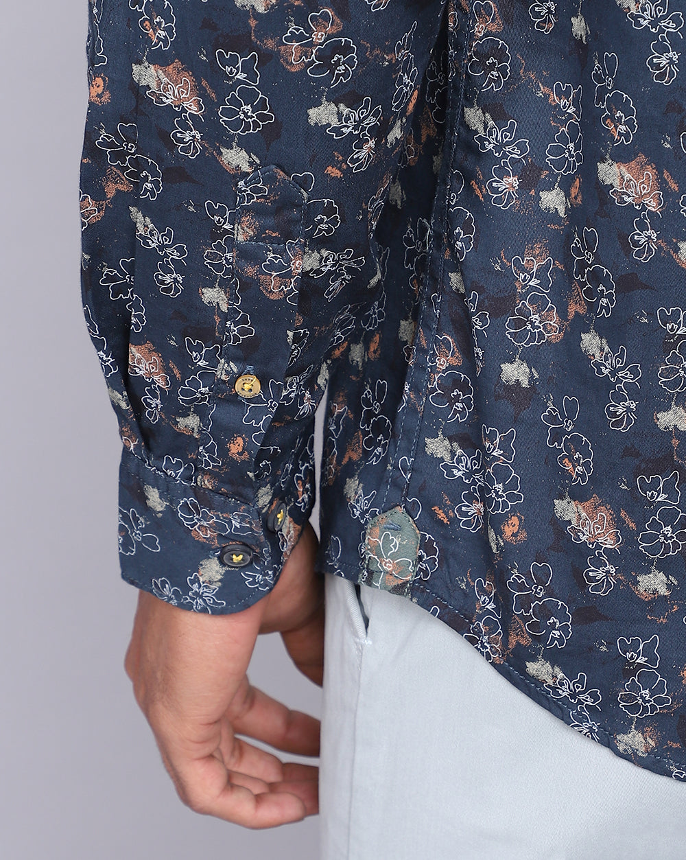 Printed Smart Casual Shirt-Petrol