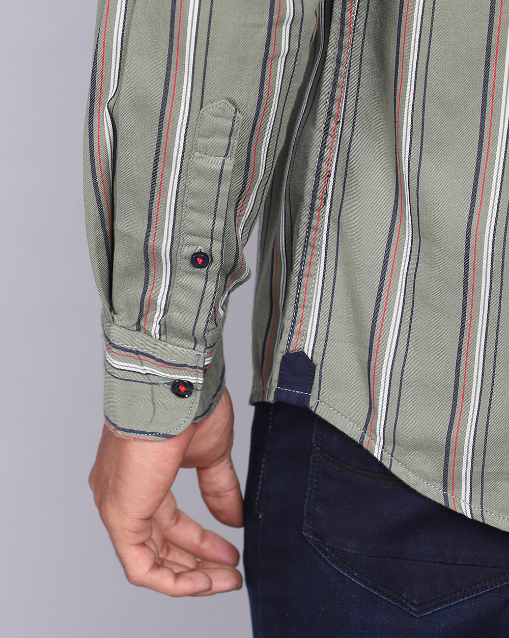 Smart Casual Striped Shirt-Olive
