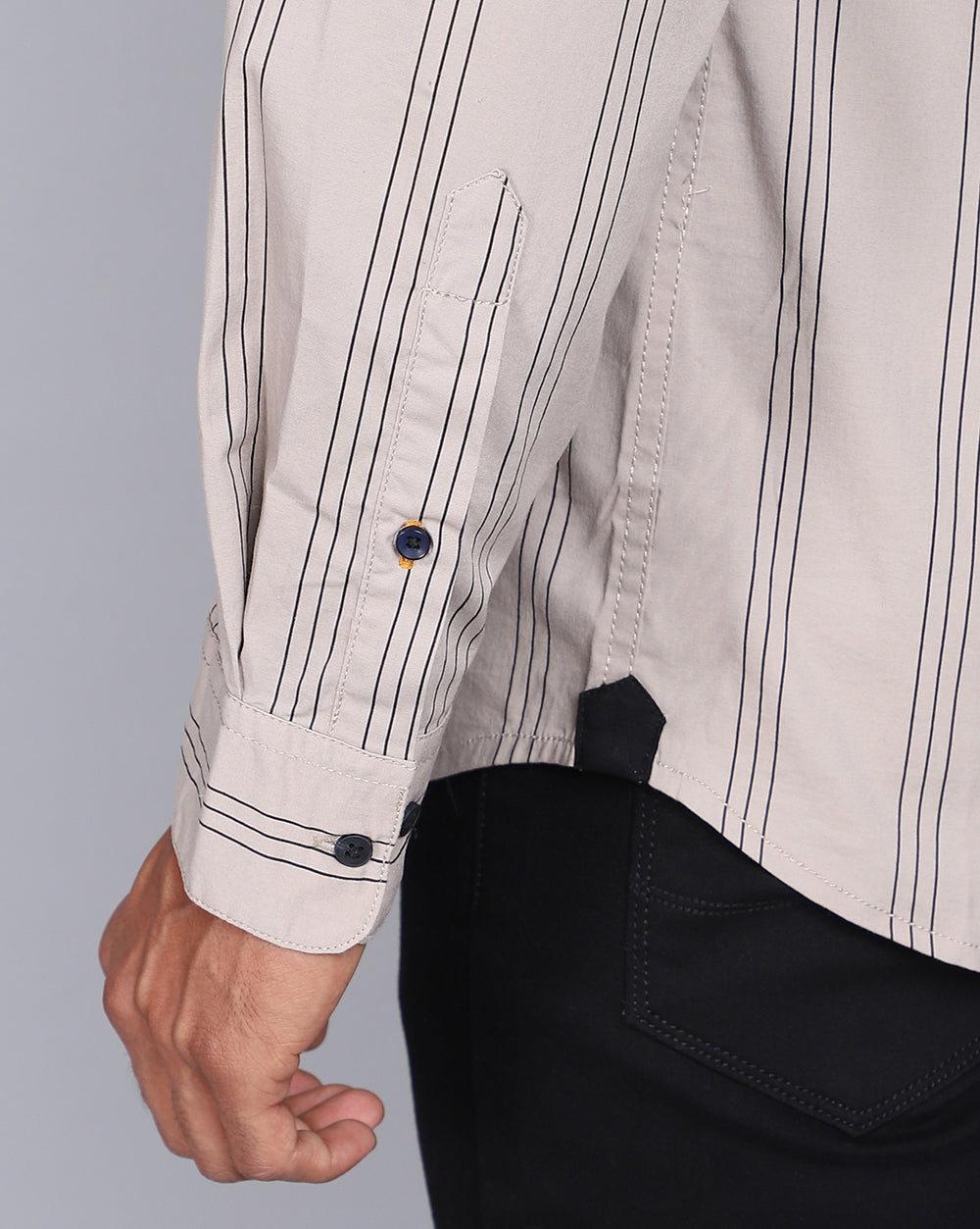Smart Casual Striped Shirt-Lt. Khaki