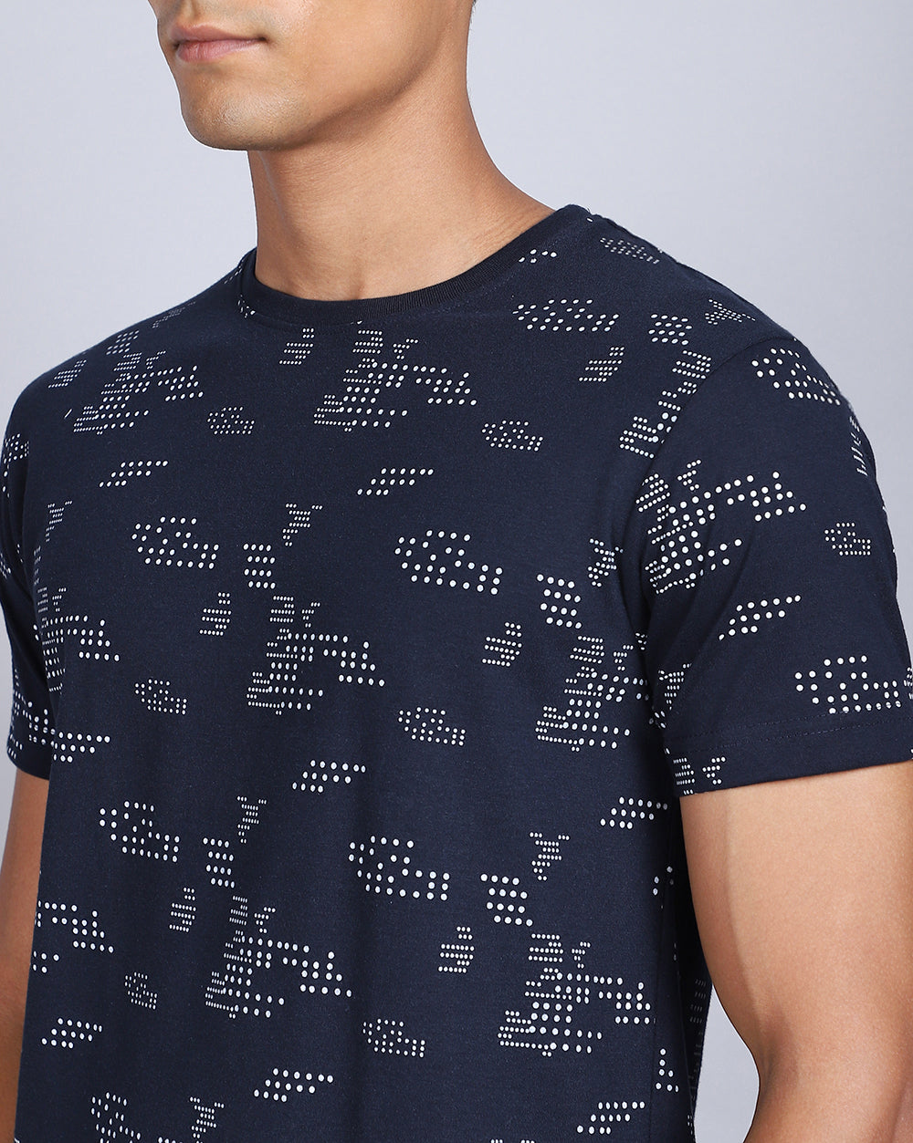 Crew Neck Aop T-Shirt-Black,Navy Blue