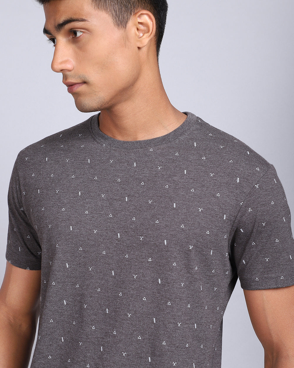 Crew Neck Aop T-Shirt-Navy Melange,Atra Melange