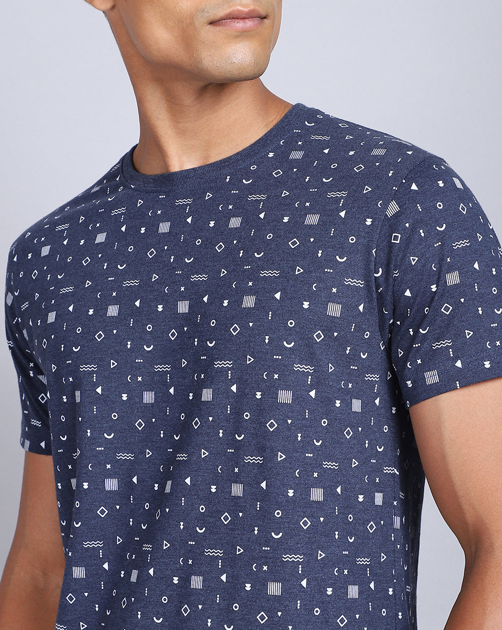 Crew Neck Aop T-Shirt-Red Melange,Navy Melange
