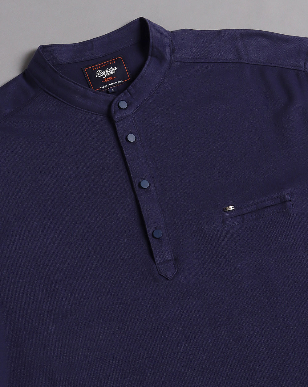 Solid Knit Casual Kurta-Navy