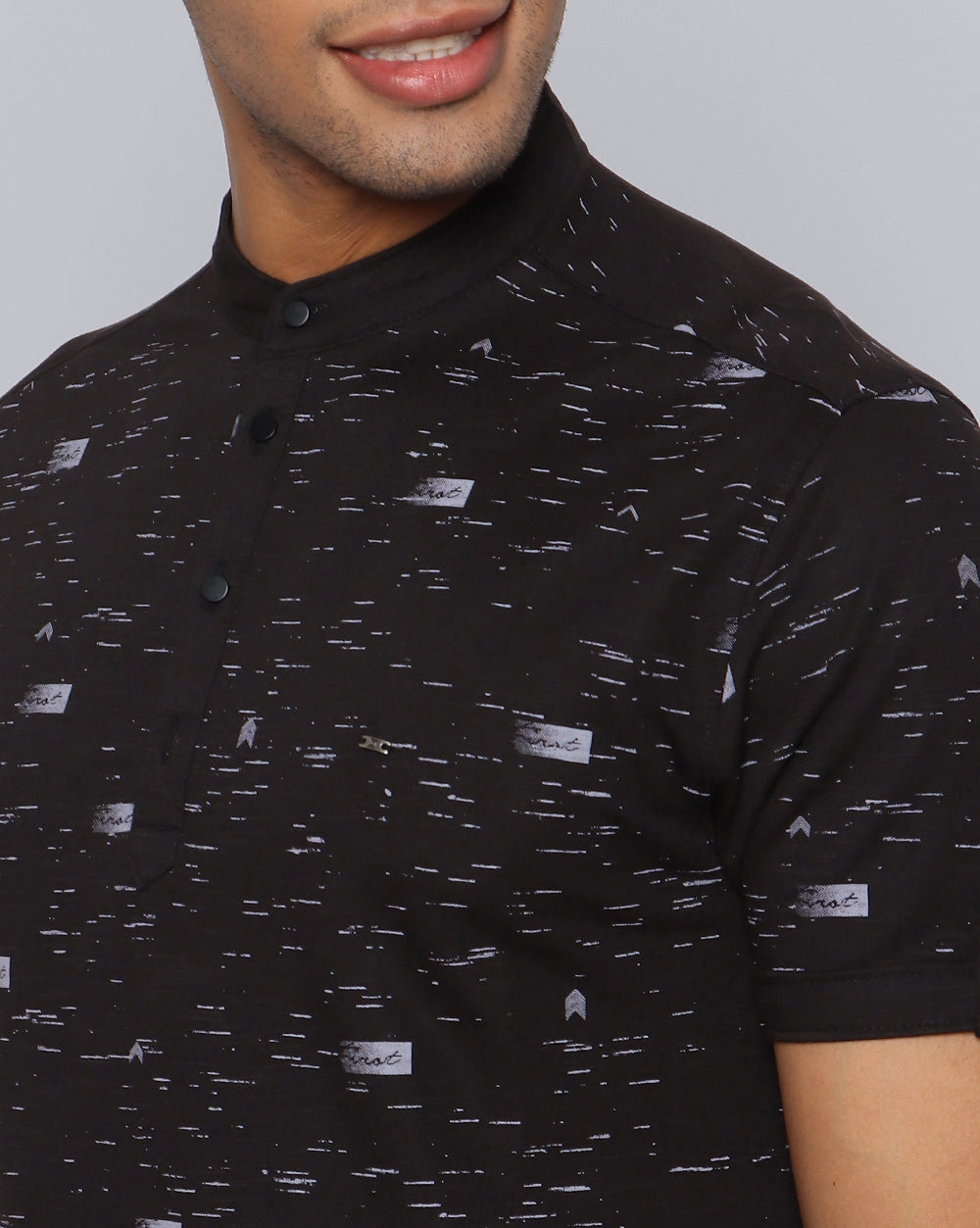 Printed Knit Casual Kurta-Black