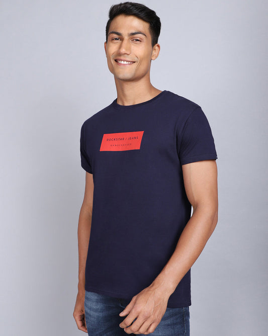 Crew Neck Printed T-Shirt-Cobalt Blue