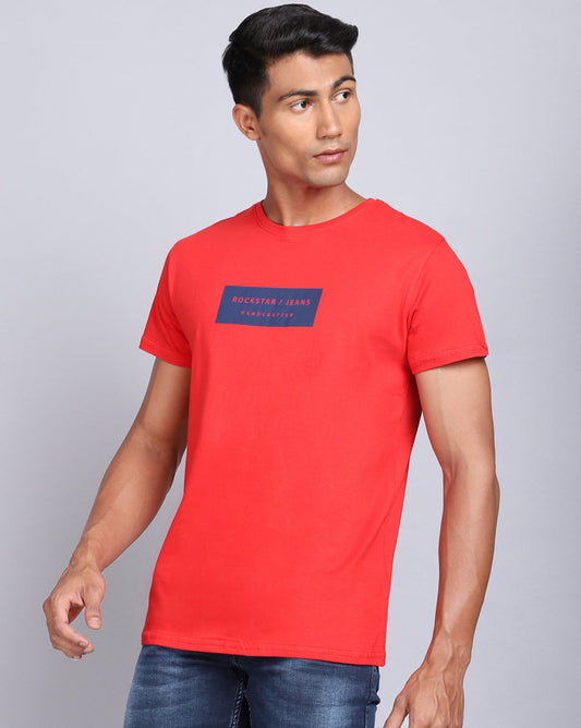 Crew Neck Printed T-Shirt-Bright Red