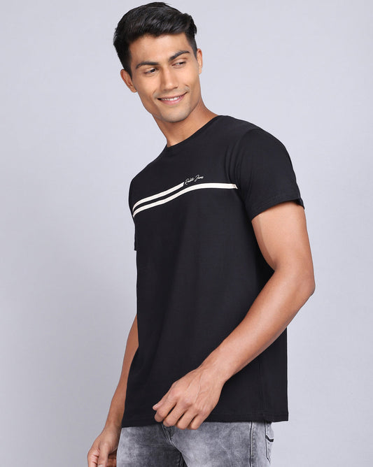 Crew Neck Printed T-Shirt-Black