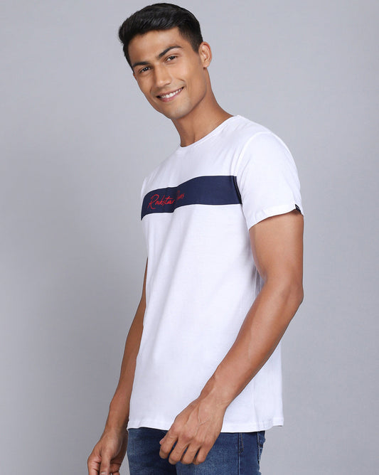 Crew Neck Printed T-Shirt-Pop White