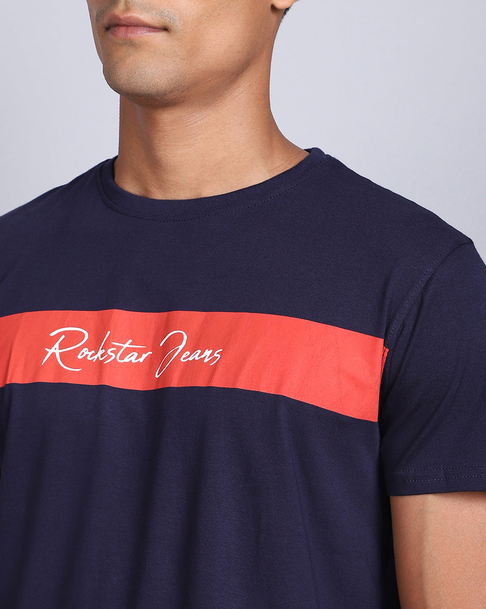 Crew Neck Printed T-Shirt-Dark blue