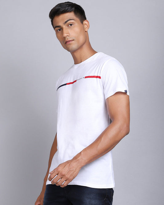 Crew Neck Printed T-Shirt-White Snow