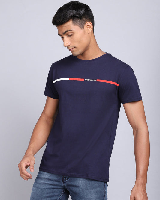 Crew Neck Printed T-Shirt-Raw Blue
