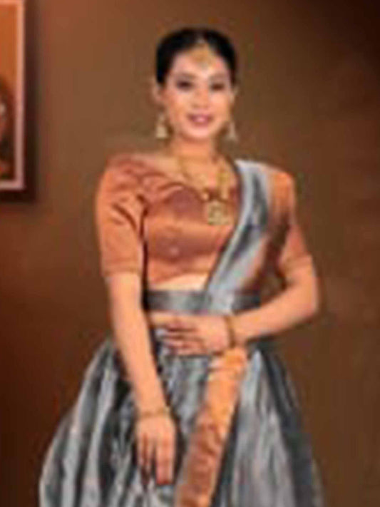 Silver Copper Tissue Lehenga Designs for Women